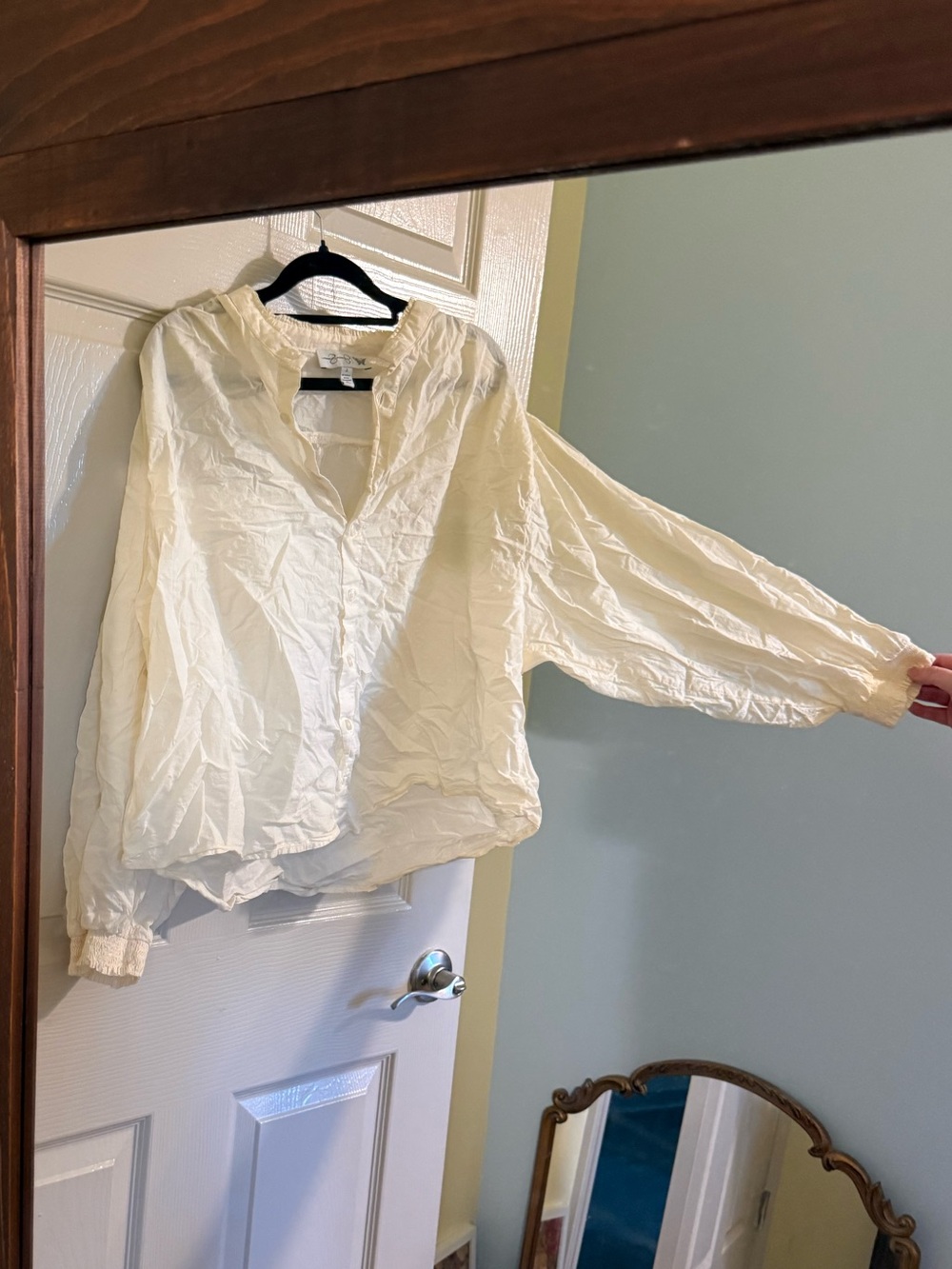 Jessica Simpson Cream Ruffle-Neck Button Blouse - Picture 2 of 3